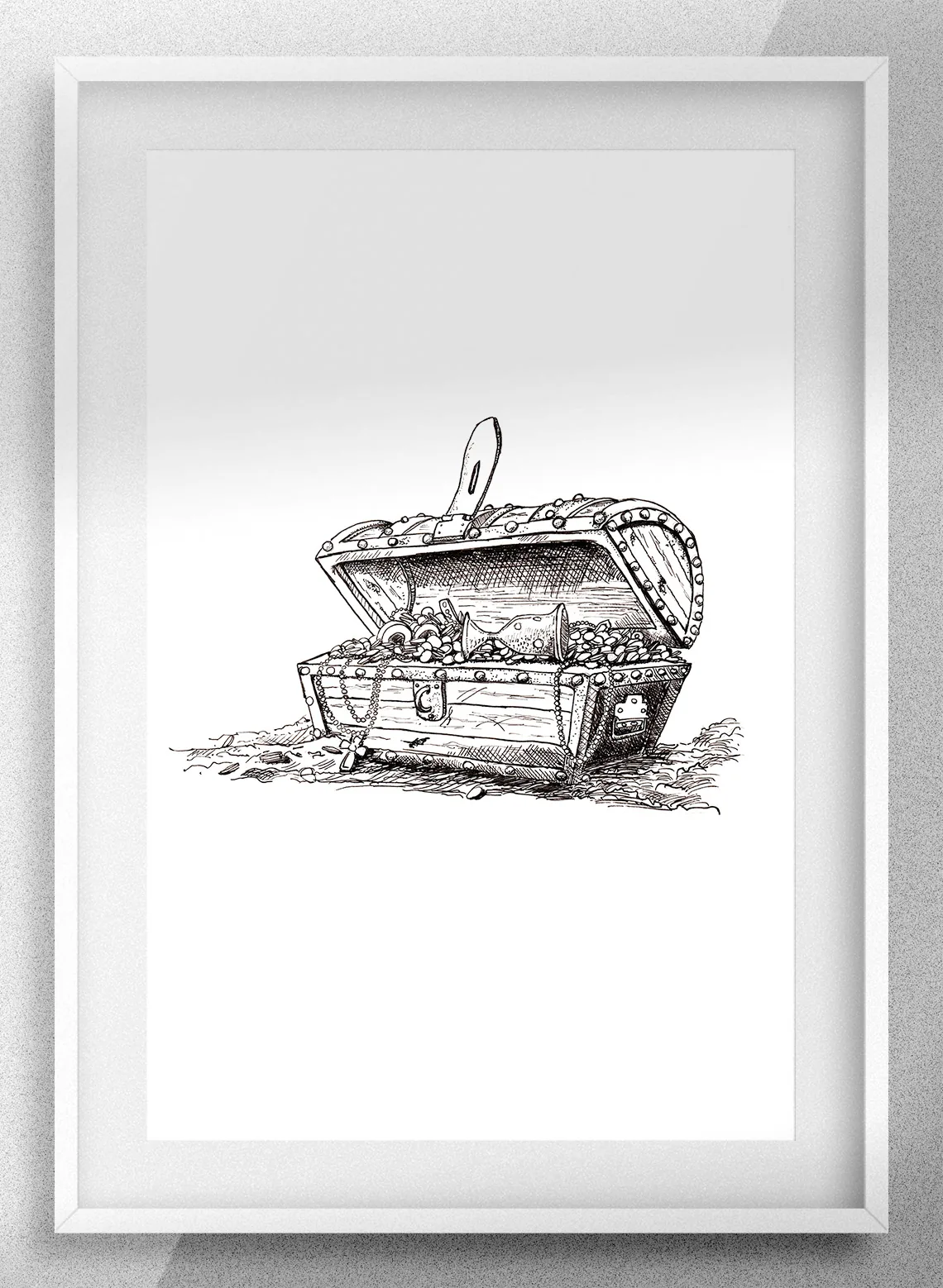 Dessin à la plume et à l'encre d'un coffre au trésor