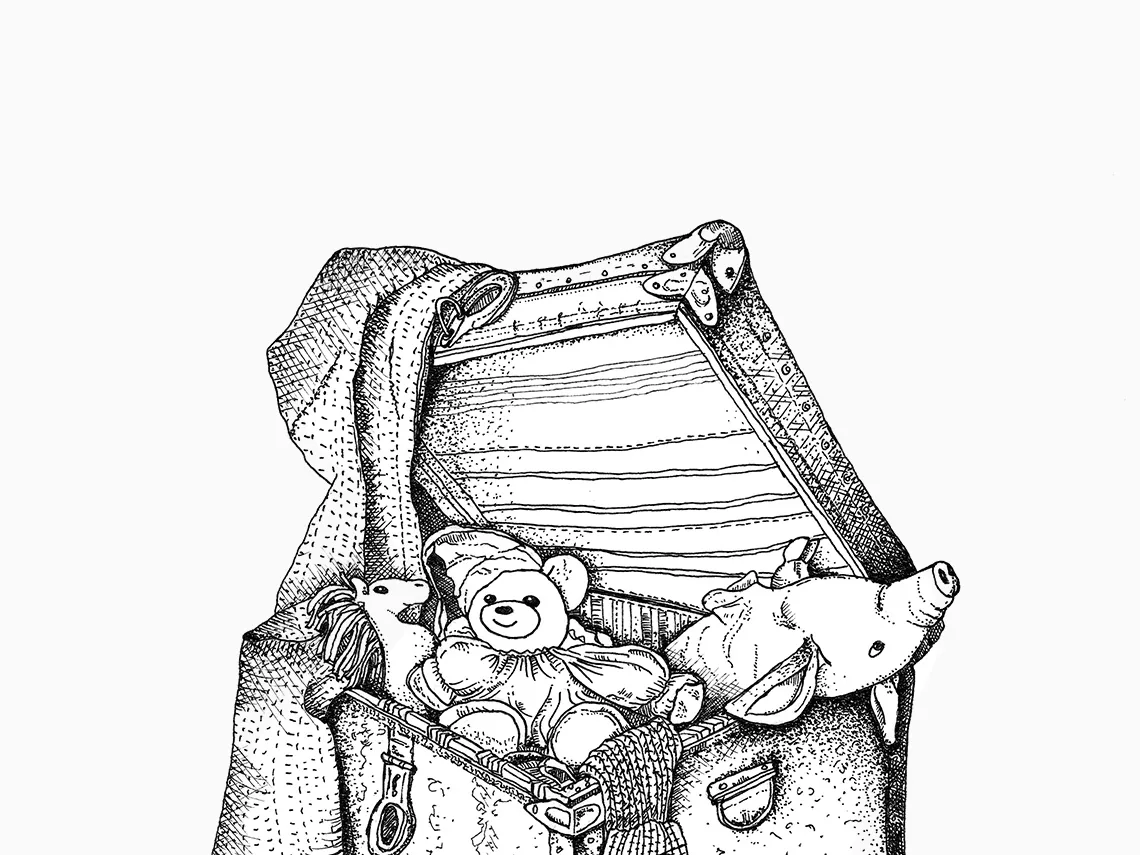 Coffre à jouet d'enfant - dessin à l'encre