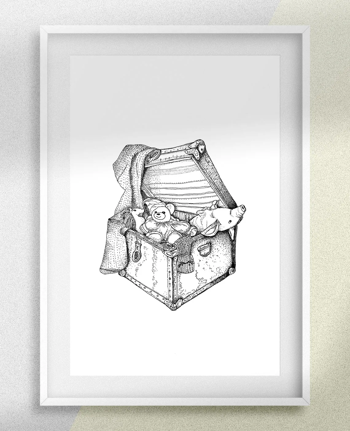 Coffre à jouet d'enfant - dessin à l'encre